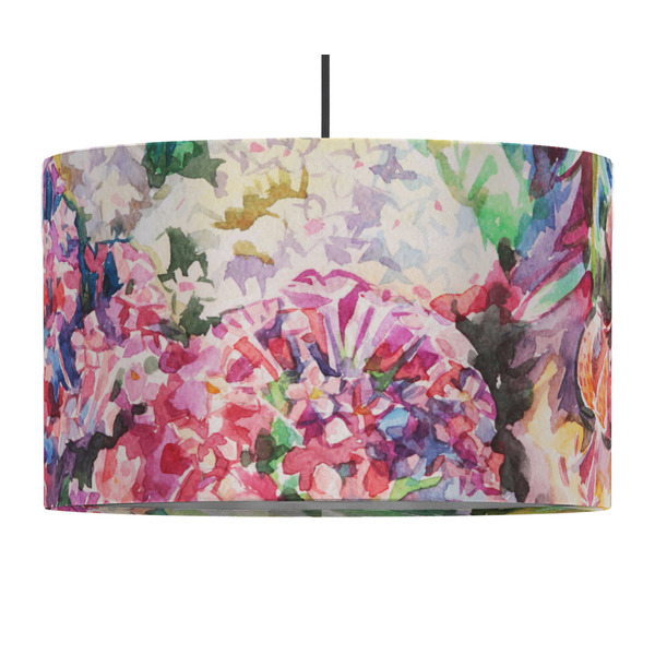 Custom Watercolor Floral 12" Drum Pendant Lamp - Fabric
