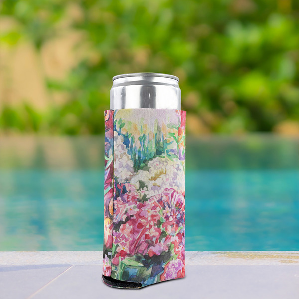 Watercolor Floral Can Cooler - Tall 12oz - In Context