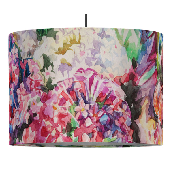 Custom Watercolor Floral 16" Drum Pendant Lamp - Fabric