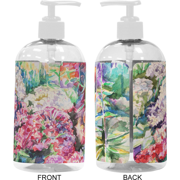 Watercolor Floral 16 oz Plastic Liquid Dispenser- Approval- White