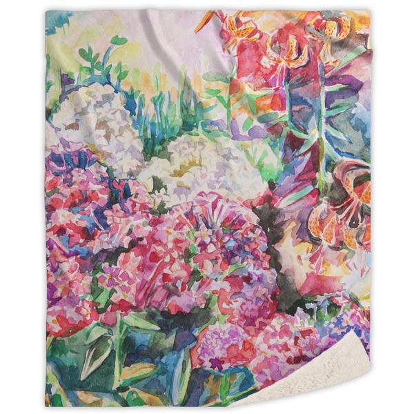 Custom Watercolor Floral Sherpa Throw Blanket - 60"x80"