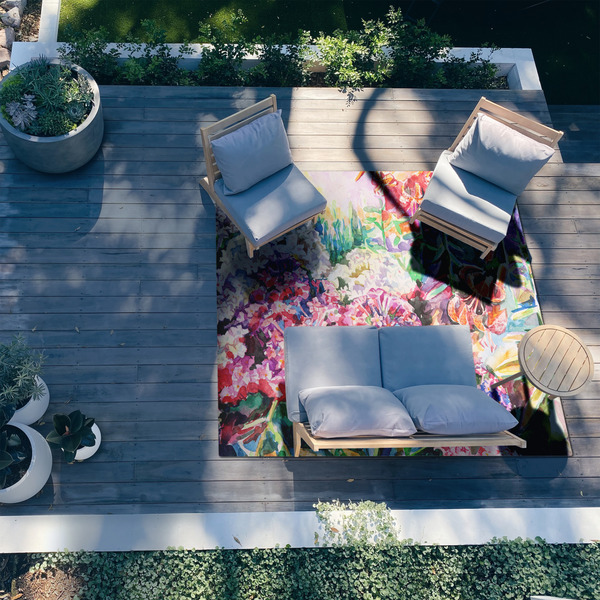 Watercolor Floral 8'x10' Patio Rug - In context