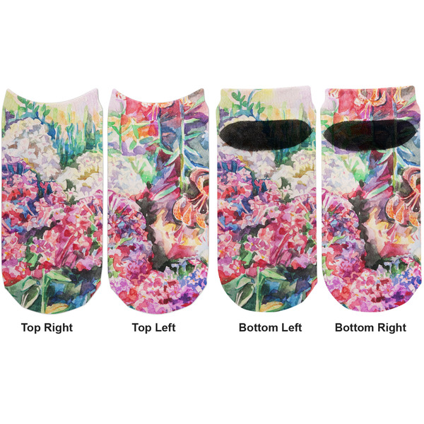 Watercolor Floral Adult Ankle Socks - Double Pair - Front and Back - Apvl