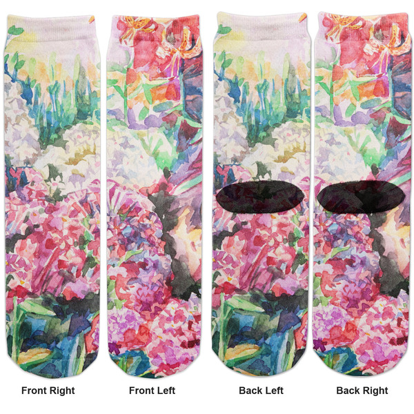 Watercolor Floral Adult Crew Socks - Double Pair - Front and Back - Apvl