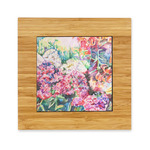 Watercolor Floral Bamboo Trivet with Ceramic Tile Insert