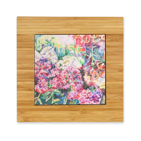 Custom Watercolor Floral Bamboo Trivet with Ceramic Tile Insert