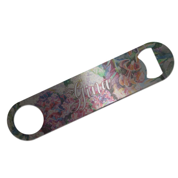 Watercolor Floral Bar Opener - Silver - Front
