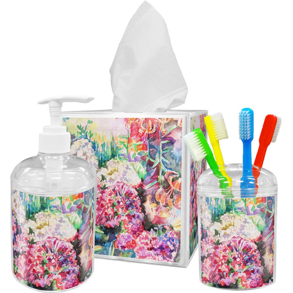 Custom Watercolor Floral Acrylic Bathroom Accessories Set