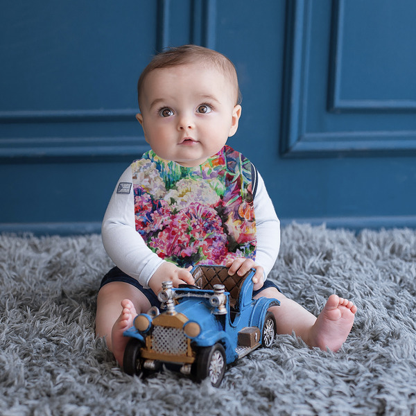 Watercolor Floral Bib Lifestyle Boy