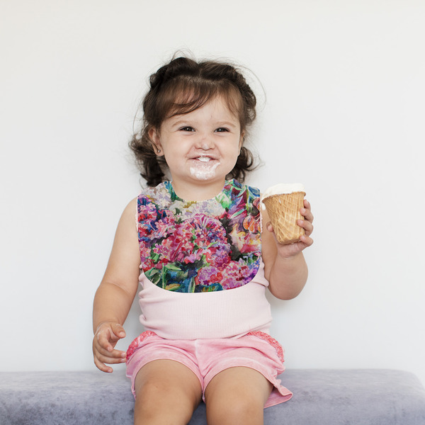 Watercolor Floral Bib Lifestyle Girl
