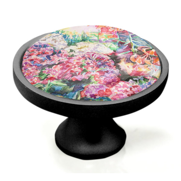 Watercolor Floral Black Custom Cabinet Knob (Side)