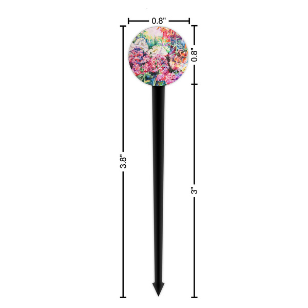 Watercolor Floral Black Plastic 4" Food Pick - Round - Dimensions