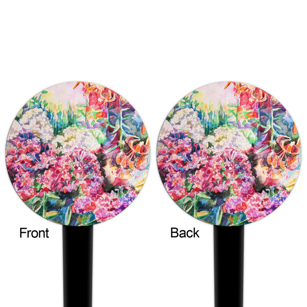 Watercolor Floral Black Plastic 4" Food Pick - Round - Double Sided - Front & Back
