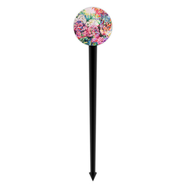 Watercolor Floral Black Plastic 4" Food Pick - Round - Single Pick