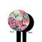 Watercolor Floral Black Plastic 4" Food Pick - Round - Single Sided - Front & Back