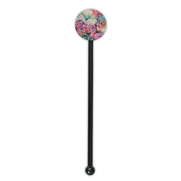 Watercolor Floral Black Plastic 5.5" Stir Stick - Round - Single Stick