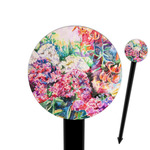 Watercolor Floral 6" Round Plastic Food Picks - Black - Single Sided