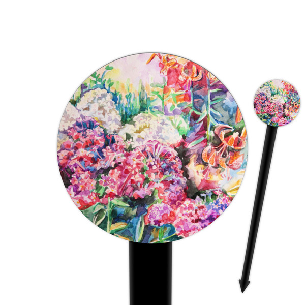 Custom Watercolor Floral 6" Round Plastic Food Picks - Black - Single Sided