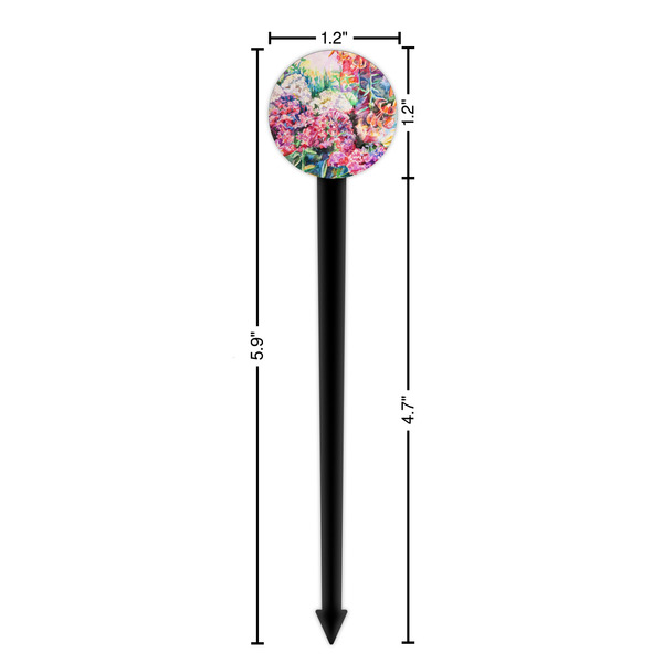 Watercolor Floral Black Plastic 6" Food Pick - Round - Dimensions