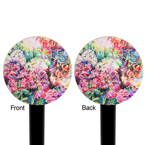 Watercolor Floral Black Plastic 6" Food Pick - Round - Double Sided - Front & Back