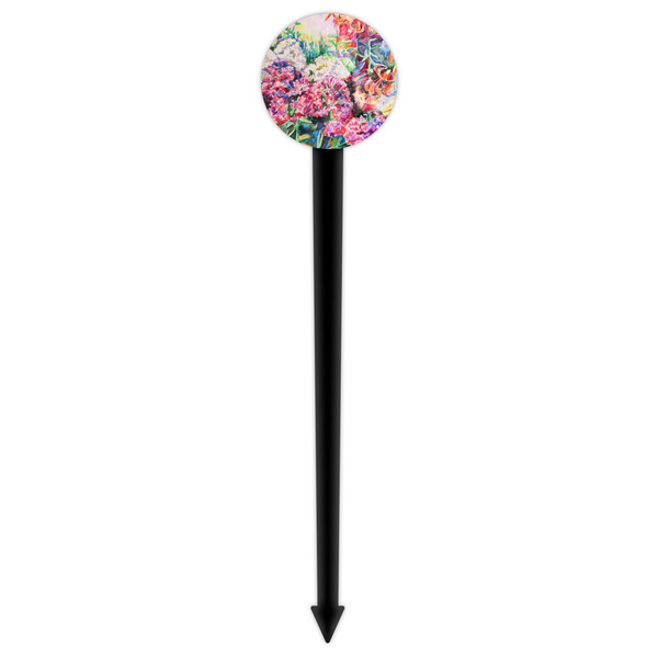 Watercolor Floral Black Plastic 6" Food Pick - Round - Single Pick