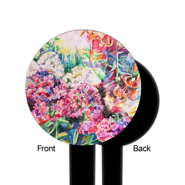Watercolor Floral Black Plastic 6" Food Pick - Round - Single Sided - Front & Back