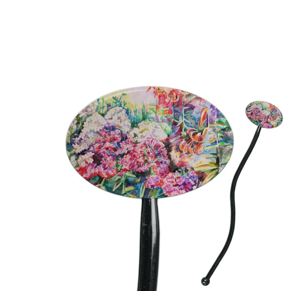 Custom Watercolor Floral 7" Oval Plastic Stir Sticks - Black - Single Sided