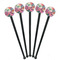 Watercolor Floral Black Plastic 7" Stir Stick - Round - Fan View