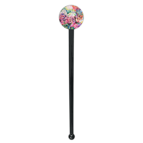 Watercolor Floral Black Plastic 7" Stir Stick - Round - Single Stick