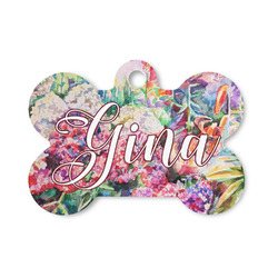 Watercolor Floral Bone Shaped Dog ID Tag - Small