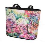 Watercolor Floral Bucket Tote w/ Genuine Leather Trim
