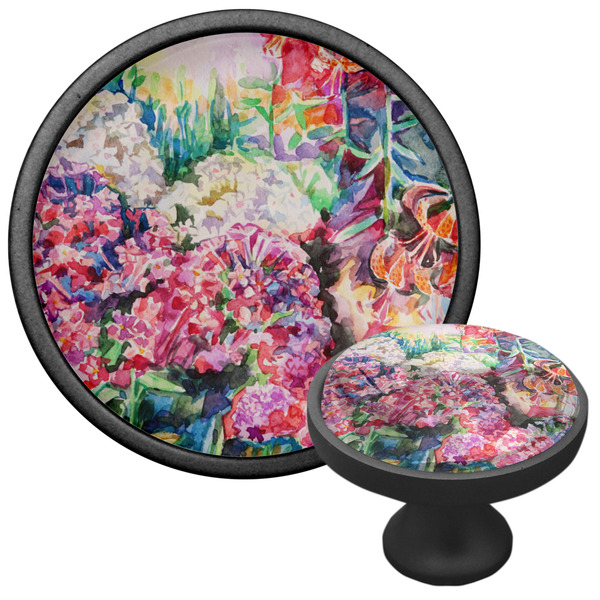 Watercolor Floral Cabinet Knob - Black - Multi Angle