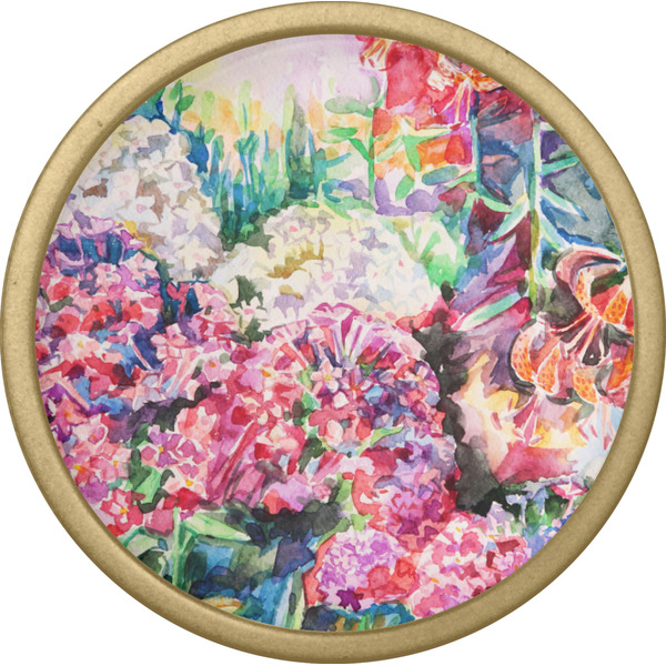 Watercolor Floral Cabinet Knob - Gold - Front