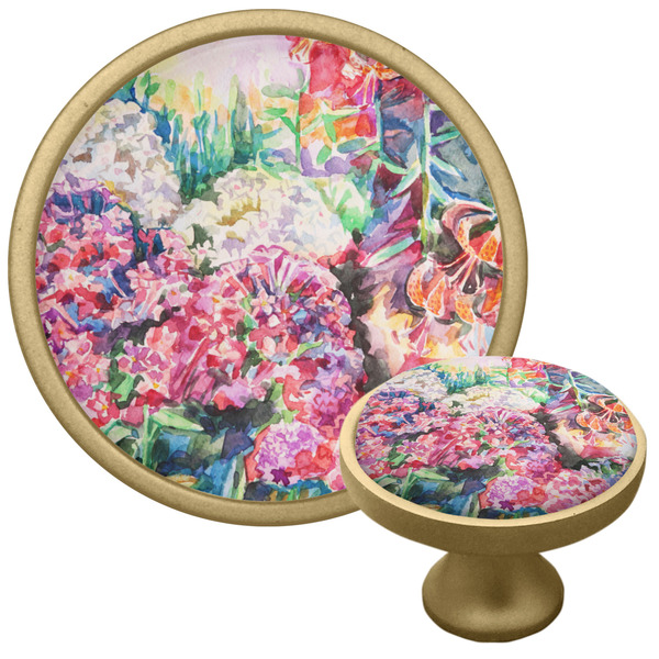 Custom Watercolor Floral Cabinet Knob - Gold