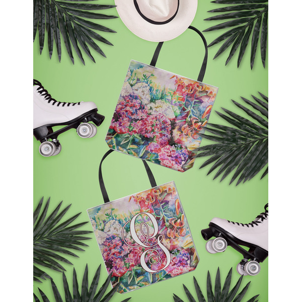 Watercolor Floral Canvas Tote Lifestyle Front and Back- 13x13