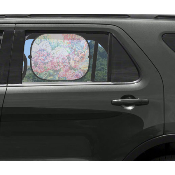 Watercolor Floral Car Sun Shade Black - In Car Window
