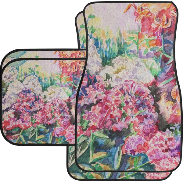 Custom Watercolor Floral Car Floor Mats Set - 2 Front & 2 Back