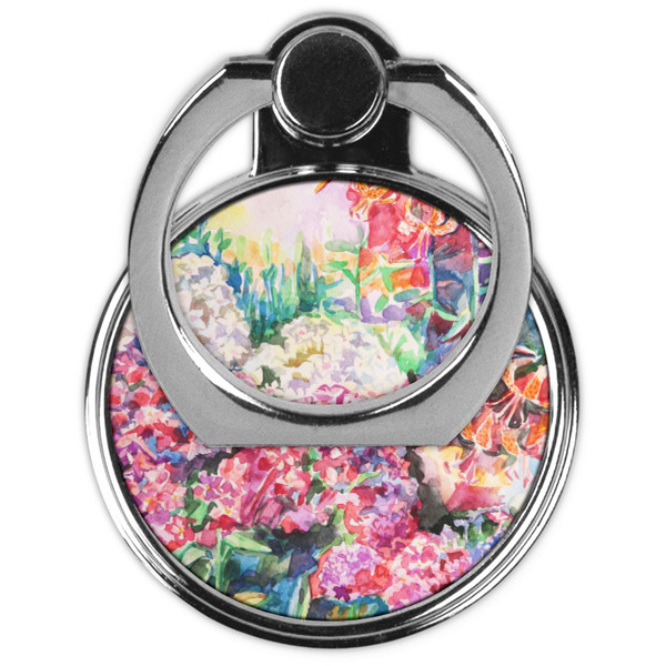 Watercolor Floral Cell Phone Ring Stand & Holder - Front (Collapsed)