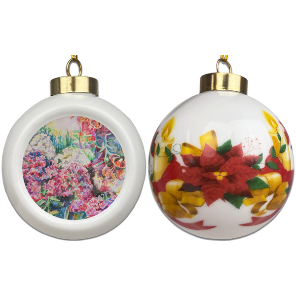 Watercolor Floral Ceramic Christmas Ornament - Poinsettias (APPROVAL)