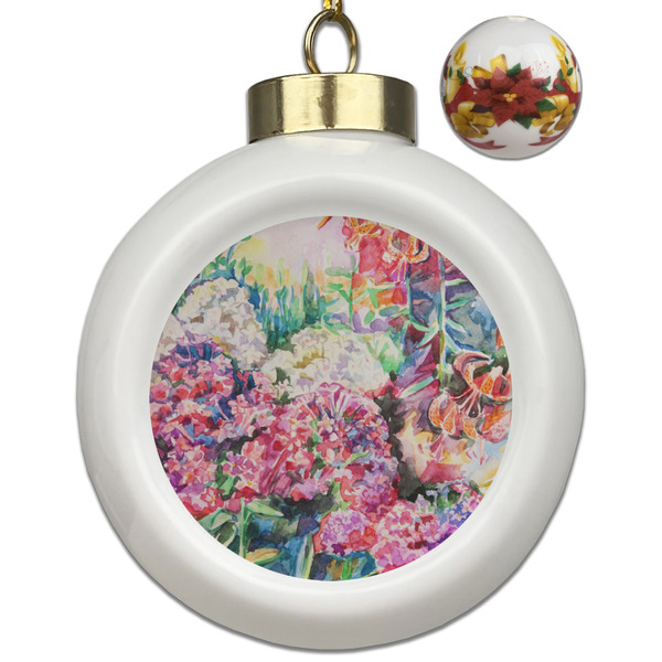Custom Watercolor Floral Ceramic Ball Ornaments - Poinsettia Garland