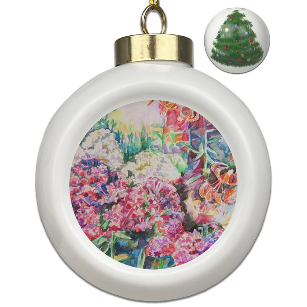 Custom Watercolor Floral Ceramic Ball Ornament - Christmas Tree