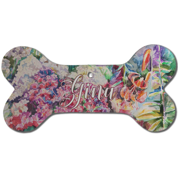 Custom Watercolor Floral Ceramic Dog Ornament - Front
