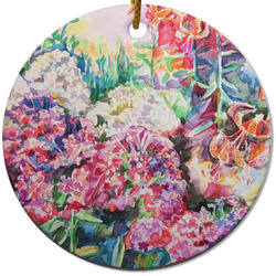 Watercolor Floral Round Ceramic Ornament