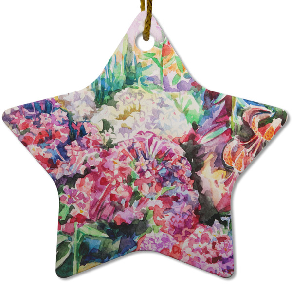 Custom Watercolor Floral Star Ceramic Ornament