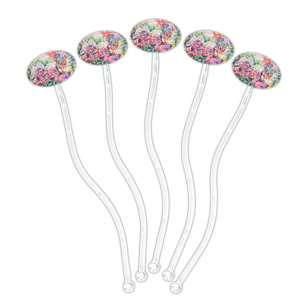 Watercolor Floral Clear Plastic 7" Stir Stick - Oval - Fan