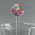 Watercolor Floral 5.5" Round Plastic Stir Sticks - Clear