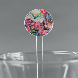 Watercolor Floral 7" Round Plastic Stir Sticks - Clear