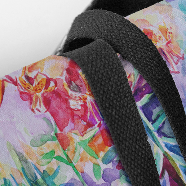 Watercolor Floral Closeup of Tote w/Black Handles