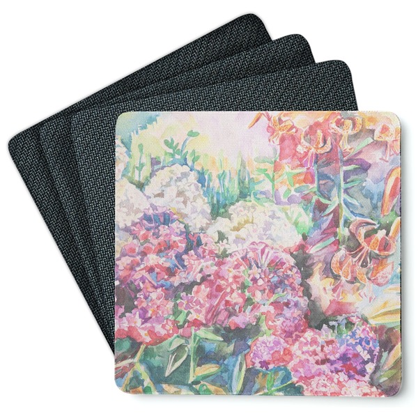 Custom Watercolor Floral Square Rubber Backed Coasters - Set of 4