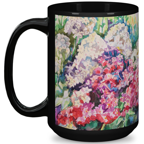 Custom Watercolor Floral 15 Oz Coffee Mug - Black